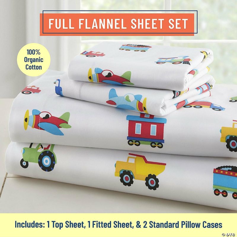 Bedding & Blankets | Wildkin Trains, Planes & Trucks 100% Organic Cotton Flannel Sheet Set – Full Bedding & Blankets Bedding & Blankets