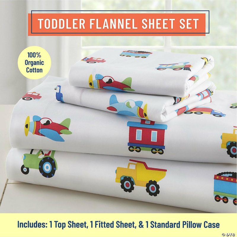 Bedding & Blankets | Wildkin Trains, Planes & Trucks 100% Organic Cotton Flannel Sheet Set – Toddler Bedding & Blankets Bedding & Blankets