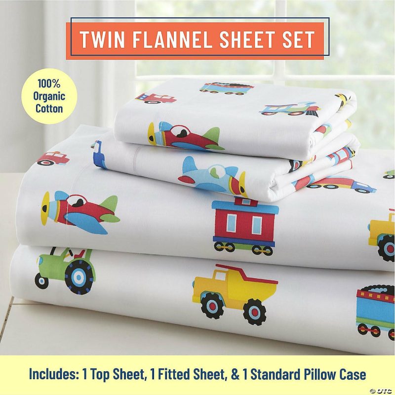 Bedding & Blankets | Wildkin Trains, Planes & Trucks 100% Organic Cotton Flannel Sheet Set – Twin Bedding & Blankets Bedding & Blankets