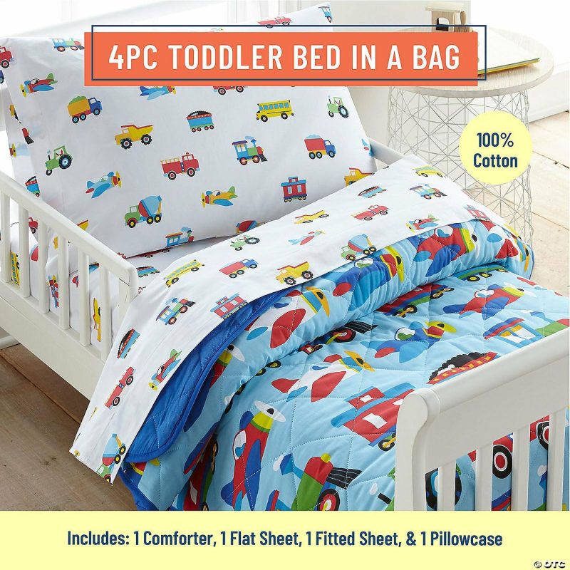 Bedding & Blankets | Wildkin Trains, Planes & Trucks 4 Pc 100% Cotton Bed In A Bag – Toddler Bedding & Blankets Bedding & Blankets