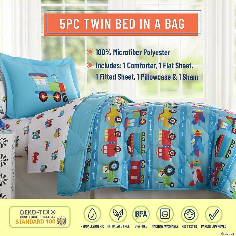 Bedding & Blankets | Wildkin Trains, Planes & Trucks 5 Pc Microfiber Bed In A Bag – Twin Bedding & Blankets Bedding & Blankets