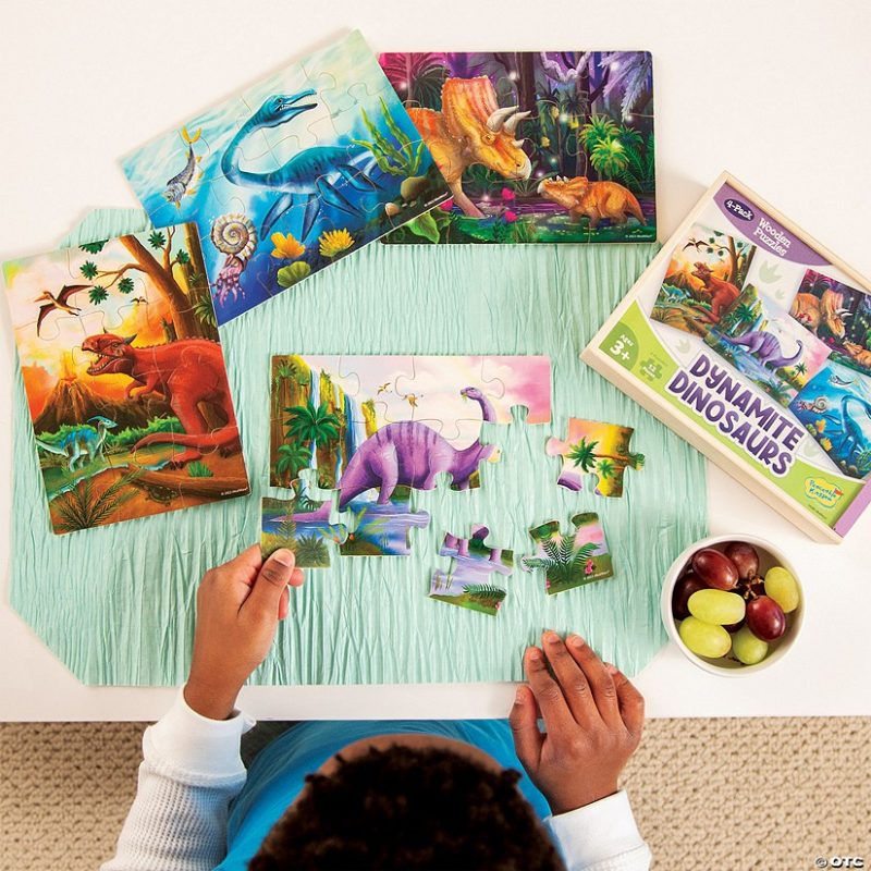 Early Learning Activities | Dynamite Dinosaurs 4-Pack Wooden Puzzles Early Learning Early Learning Activities