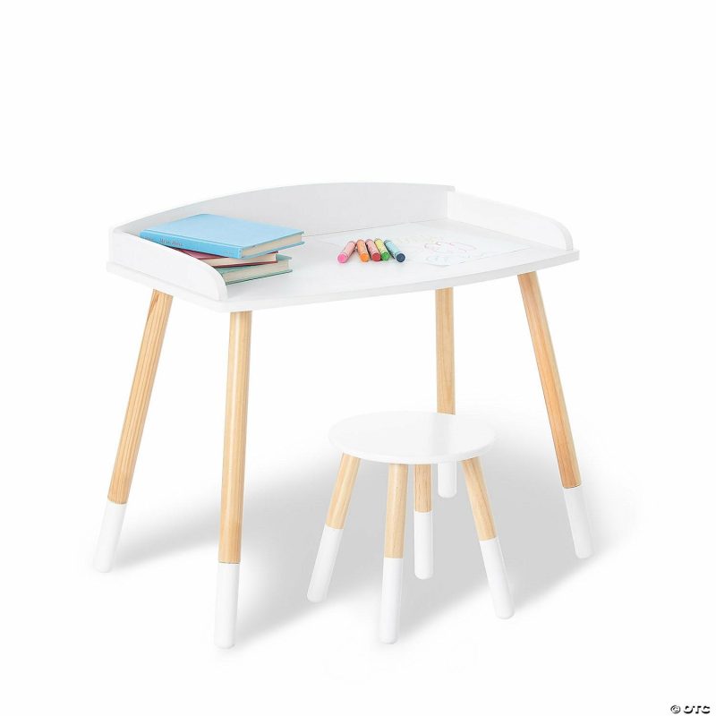 Furniture | Wildkin Modern Study Desk And Stool Set – White With Natural Home Furniture