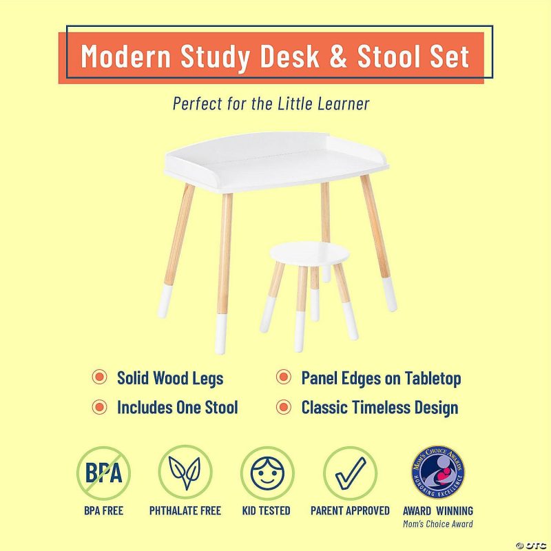 Furniture | Wildkin Modern Study Desk And Stool Set – White With Natural Home Furniture