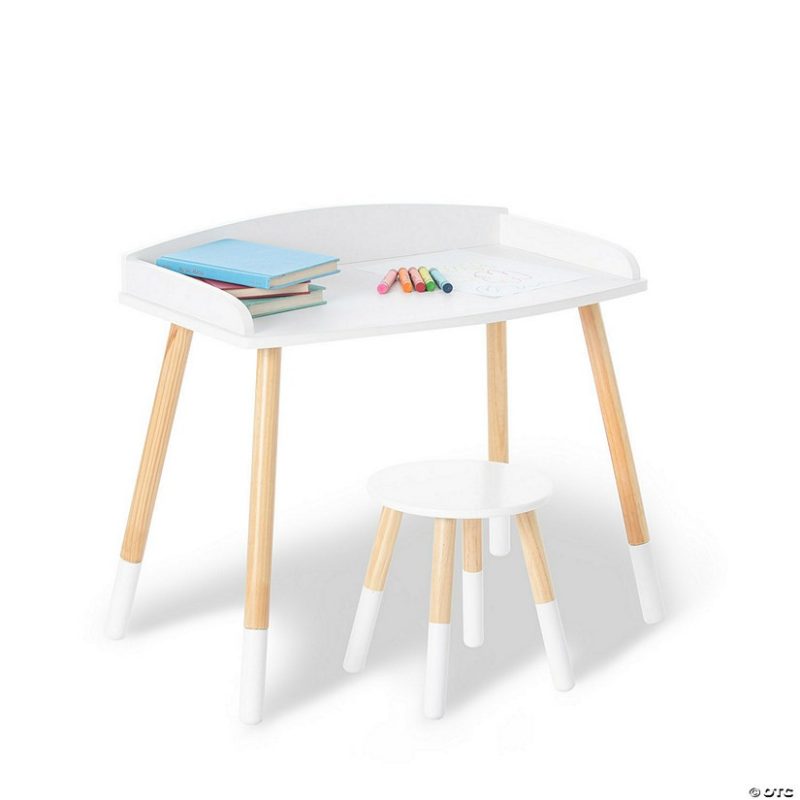 Furniture | Wildkin Modern Study Desk And Stool Set – White With Natural Home Furniture