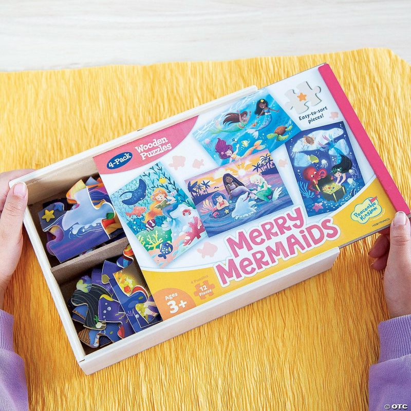 Hands-On Puzzles | Merry Mermaids 4-Pack Wooden Puzzles Brain Teasers & Puzzles Hands-On Puzzles