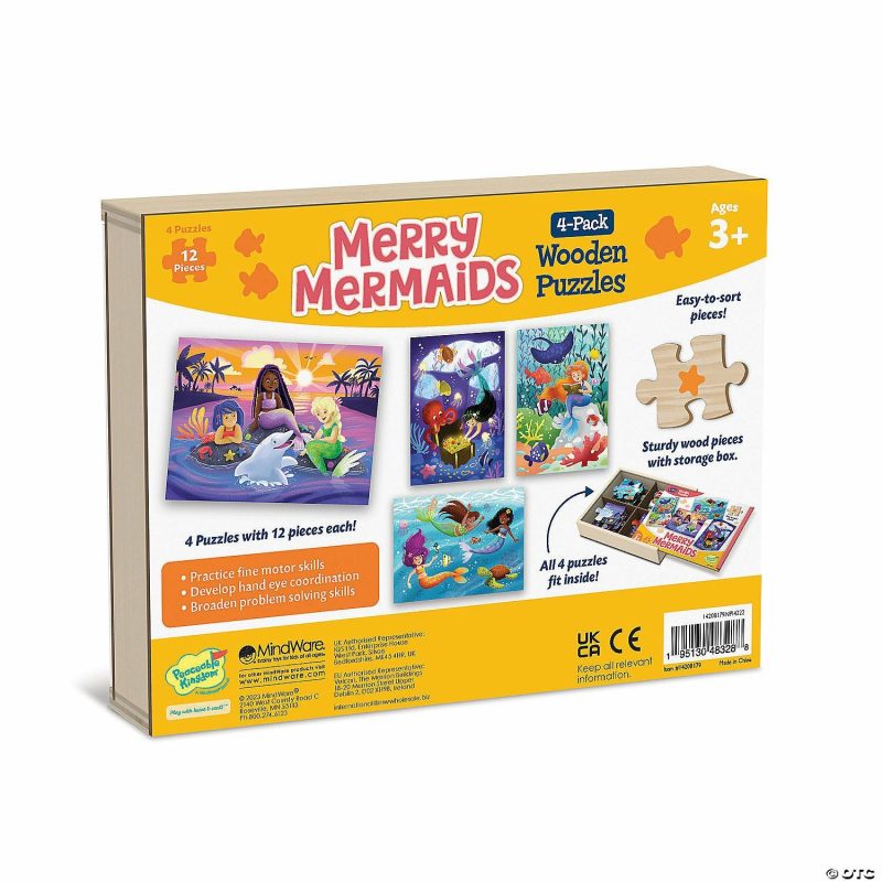 Hands-On Puzzles | Merry Mermaids 4-Pack Wooden Puzzles Brain Teasers & Puzzles Hands-On Puzzles