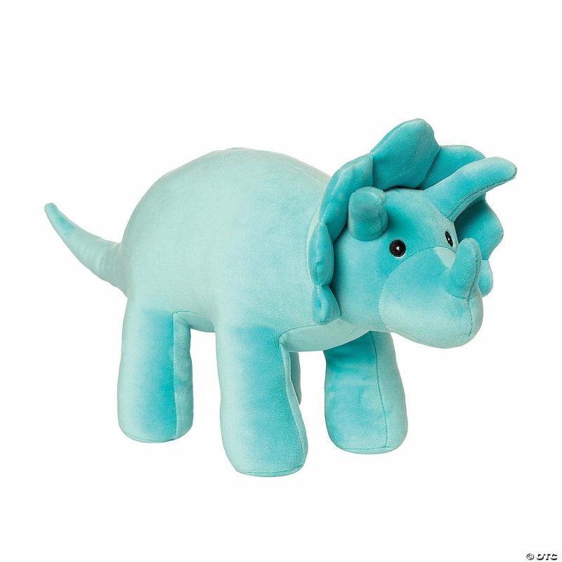 Plush Toys & Puppets | Manhattan Toy Velveteen Dino Aqua Triceratops Stuffed Animal Early Learning Plush Toys & Puppets