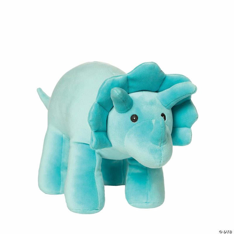 Plush Toys & Puppets | Manhattan Toy Velveteen Dino Aqua Triceratops Stuffed Animal Early Learning Plush Toys & Puppets