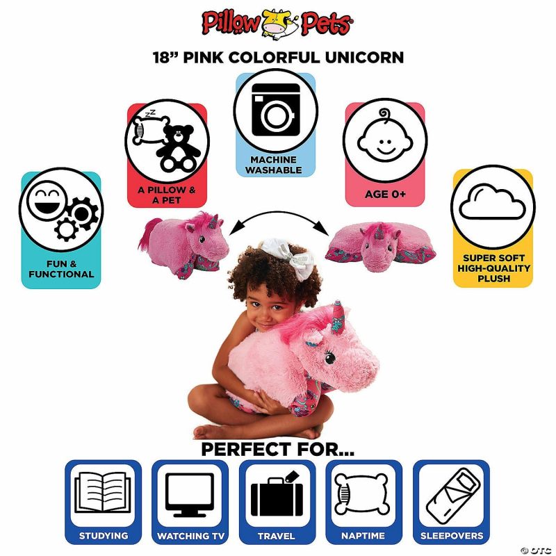 Plush Toys & Puppets | Pillow Pet – Colorful Pink Unicorn Early Learning Plush Toys & Puppets