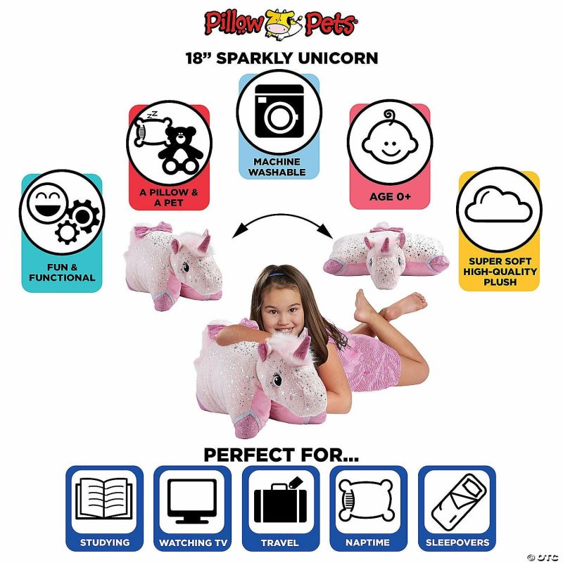 Plush Toys & Puppets | Pillow Pet – Sparkly Pink Unicorn Early Learning Plush Toys & Puppets