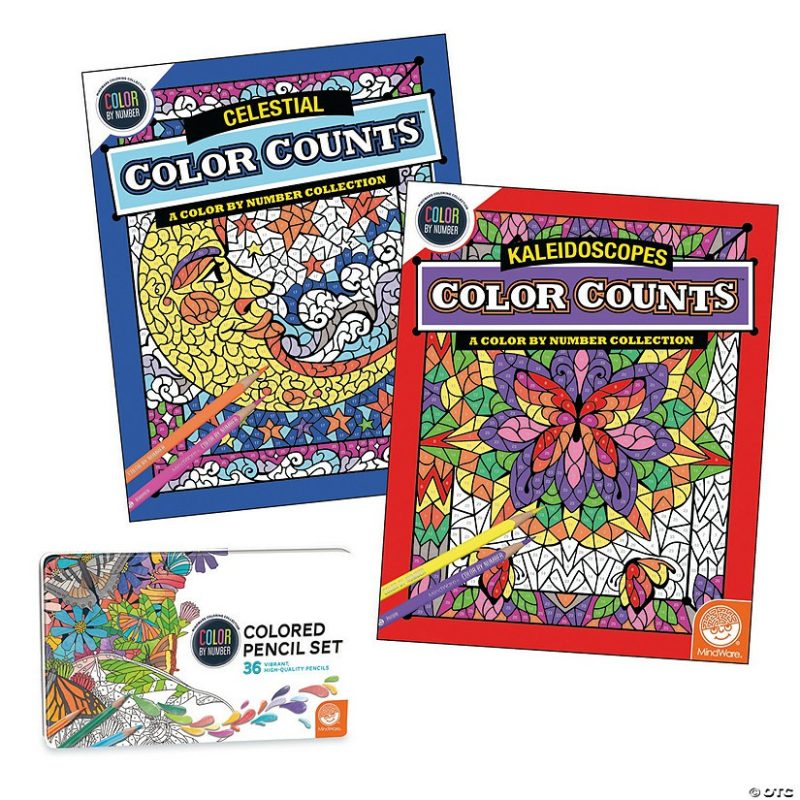 Coloring Books | Color By Number Color Counts: Set Of 2 With 36 Pencils Coloring Books Coloring Books