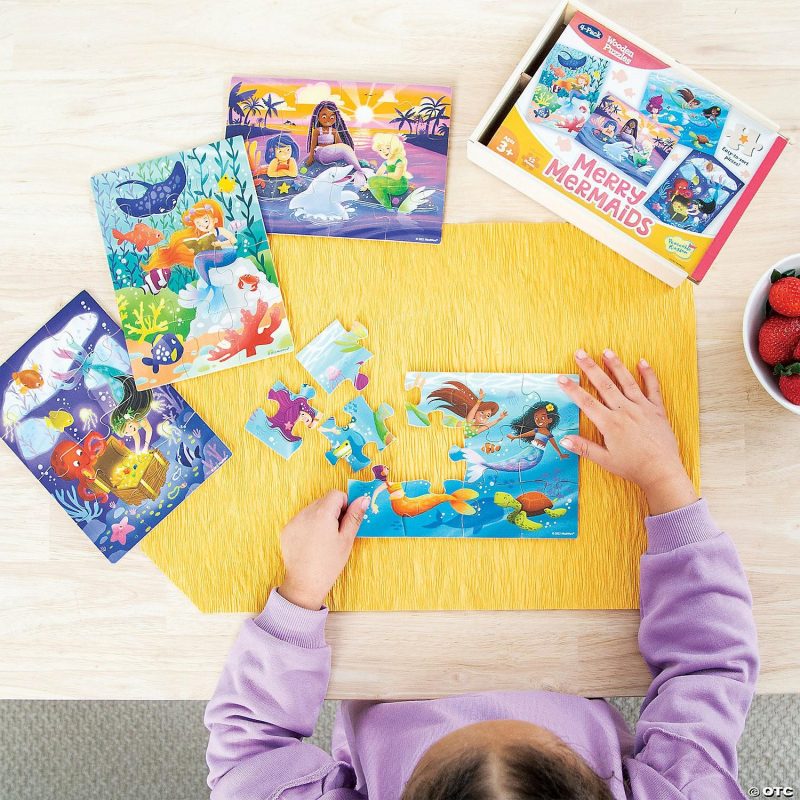 Hands-On Puzzles | Dynamite Dinosaurs & Merry Mermaids Wooden Puzzles Set Of 2 Brain Teasers & Puzzles Hands-On Puzzles